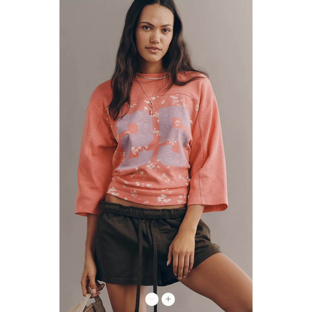 Pilcro and the Letterpress Floral Graphic 25 Football Tee Coral XL Womens